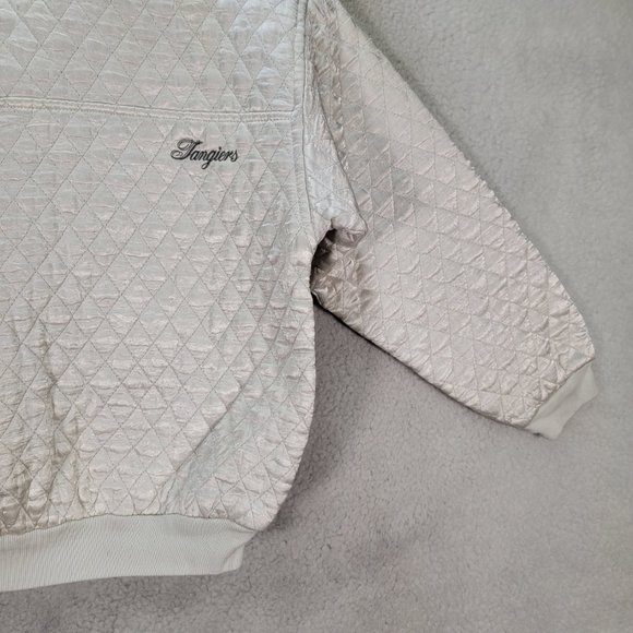 Vintage Tangiers Ivory Satin Shiny Quilted Puffer Unique Street Cropped Sweater - Picture 4 of 16